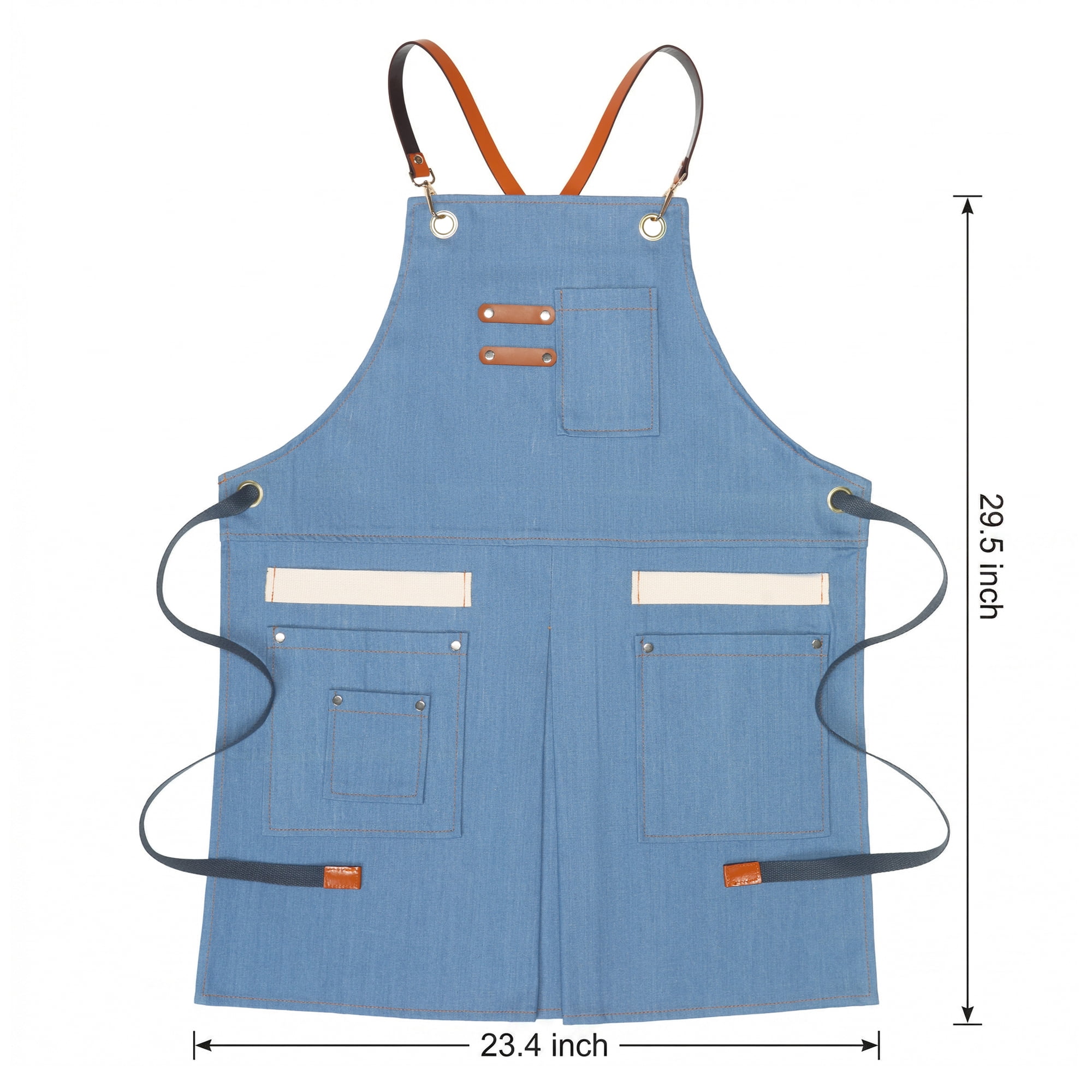Unique Bargains Adjustable Long Waist Cooking Apron with Pockets for Kitchen Light Blue