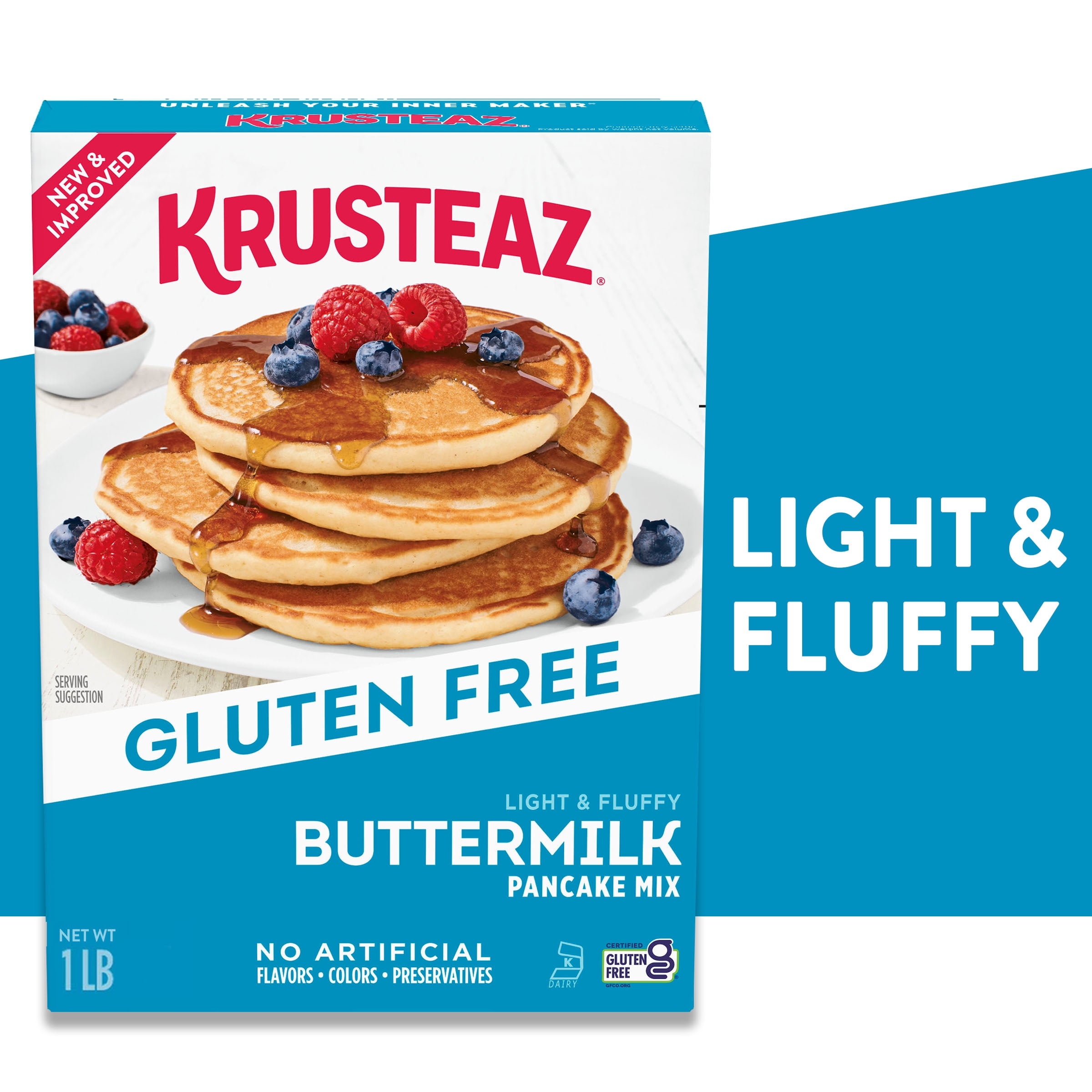 (8 pack) Krusteaz Gluten Free Light and Fluffy Buttermilk Pancake Mix, 16 oz Box