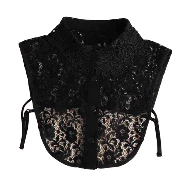Cuello falso de encaje, elegante y portátil, para blusas, suéteres, ropa y camisas. Negro