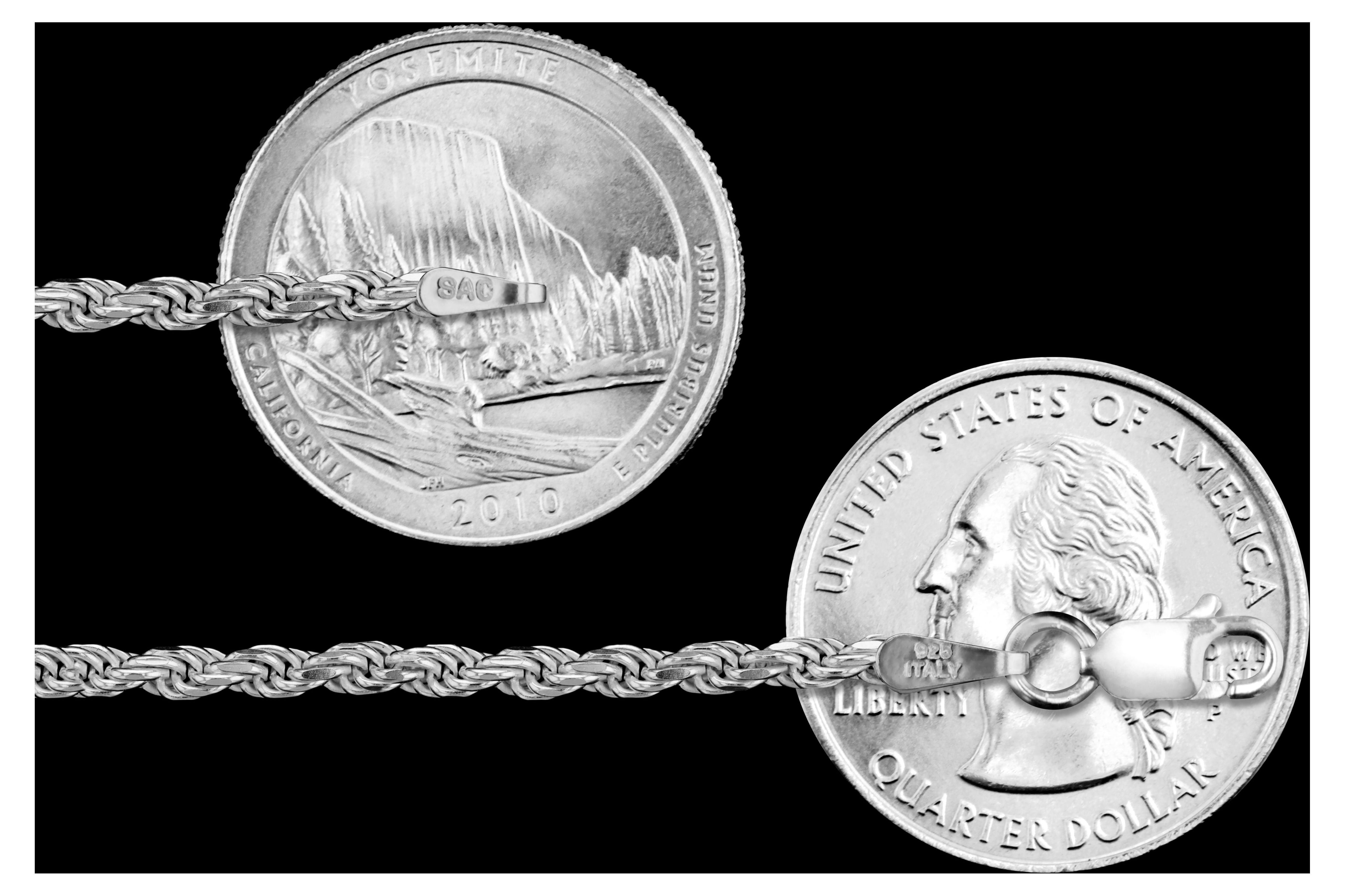 Sterling Silver Diamond-Cut Rope Chain 3mm Solid 925 Italy Necklace 28" Jewelry Female Unisex