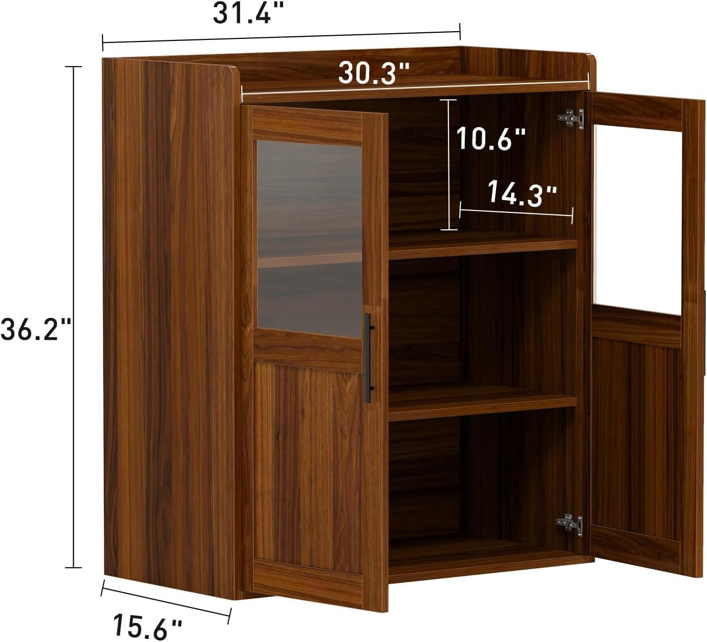 Ebello File & Storage Cabinet with Doors and Adjustable Shelves, Multipurpose Office Credenza for Home or Office, Walnut