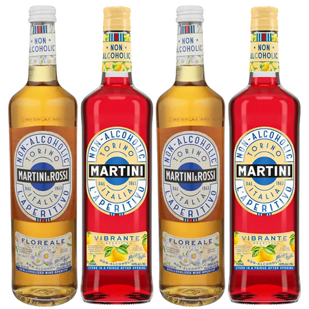 Martini & Rossi Floreale and Vibrante Mixed Pack, Non-Alcoholic Aperitivo Alcohol Free Drink | 4 PACK