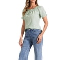 thumbnail image 4 of BLUSA DE GINGHAM A CUADROS INSPIRADA PARA MUJER CON CUELLO REDONDO, VOLANTES Y MANGAS PUFF TALLA XL VERDE, 4 of 6
