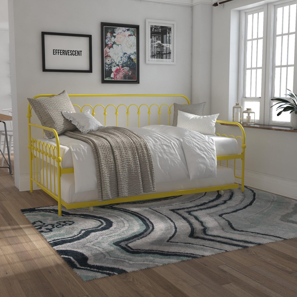 Novogratz Bright Pop Metal Daybed with Roll Out Trundle, Yellow