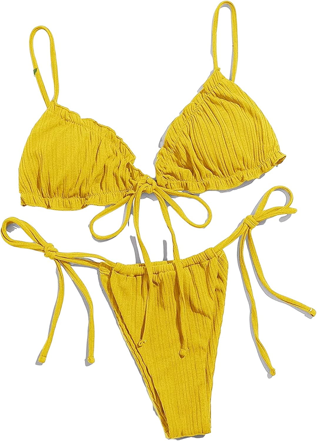 Lilosy Sexy Ribbed Padded String Thong Brazilian Bikini Swimsuit Set