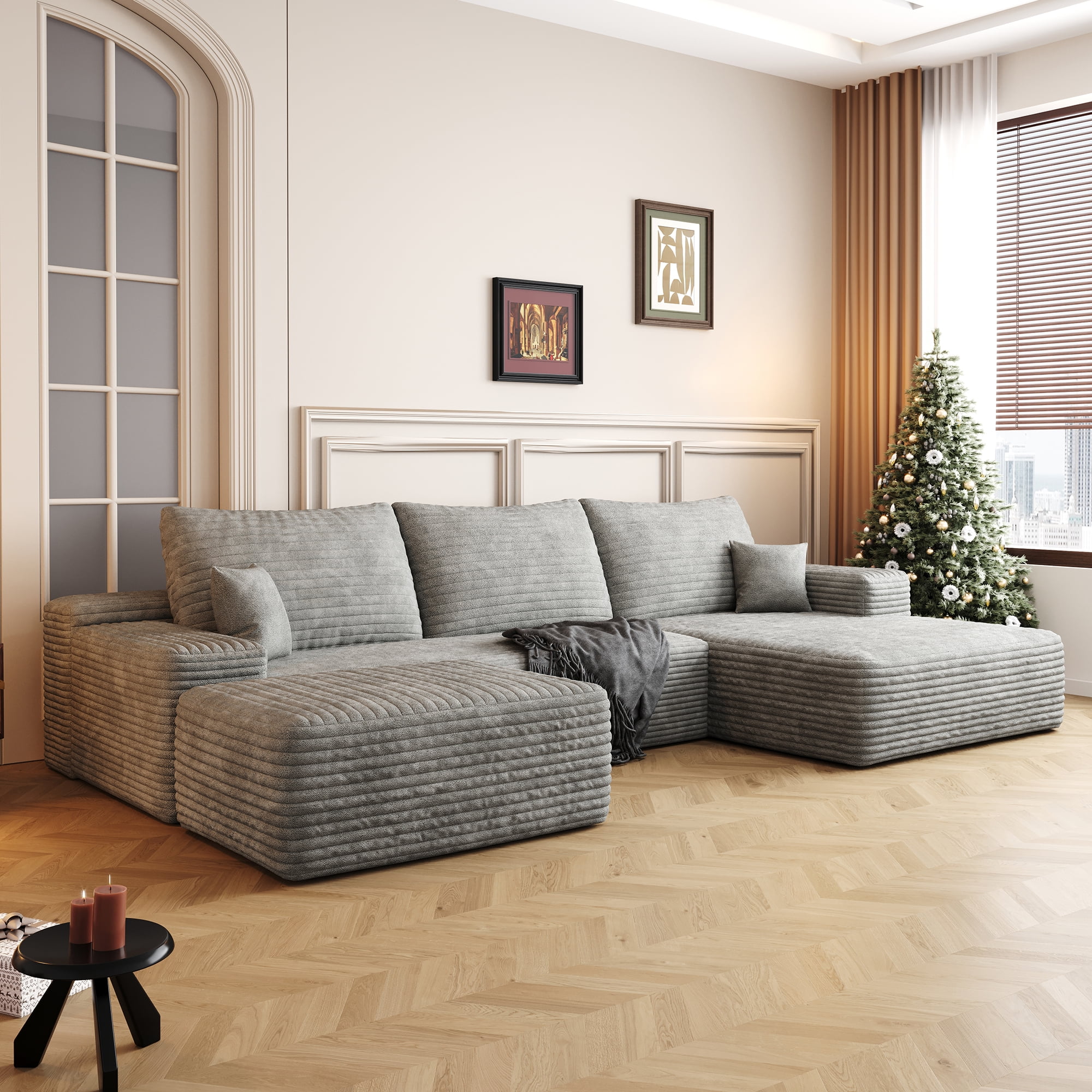 MAYEERTY 107" Gray Modern Modular Cloud Sectional No Assembly Spacious Comfort Room