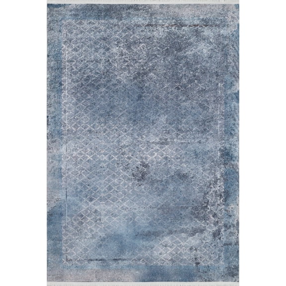 Gucranvala Blue Framed Polyester Area Rugs for Living Room Washable Rugs Boho Moroccan Area Rug Soft Geometric Bohemian Carpet Distressed Indoor Rug for Bedroom Dining Room Office Nonslip Rug