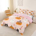 thumbnail image 3 of Homewish Cute Pumpkin Ghost Bedding for Kids, Pink Floral Witch Hat Cat Duvet Cover Full, Pink Reversible, 3 Pieces, 1 Duvet Cover and 2 Pillowcases, 3 of 6