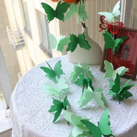 Zhuge 2 Pieces 3D Paper Butterfly Banner Hanging Decorative Garland for Wedding, Baby Shower, Birthday and Theme Decor, 118 Inches Long,Green