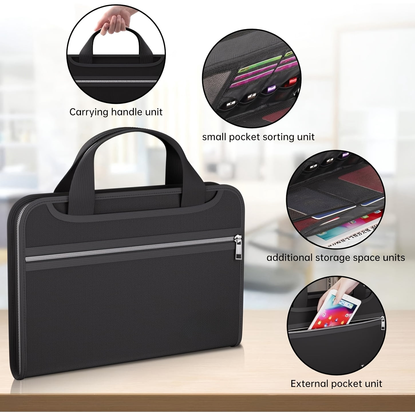 Fireproof Accordion File Organizer with 13 Pockets, Multi-functional Document Holder for Letter A4 Files, Portable Home & Travel Storage with Handle & Labels, Office Accessories