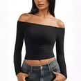 thumbnail image 4 of Sexlip Women Off Shoulder Double Lined Long Sleeve Shirts Basic Going Out Tops Black L, 4 of 7
