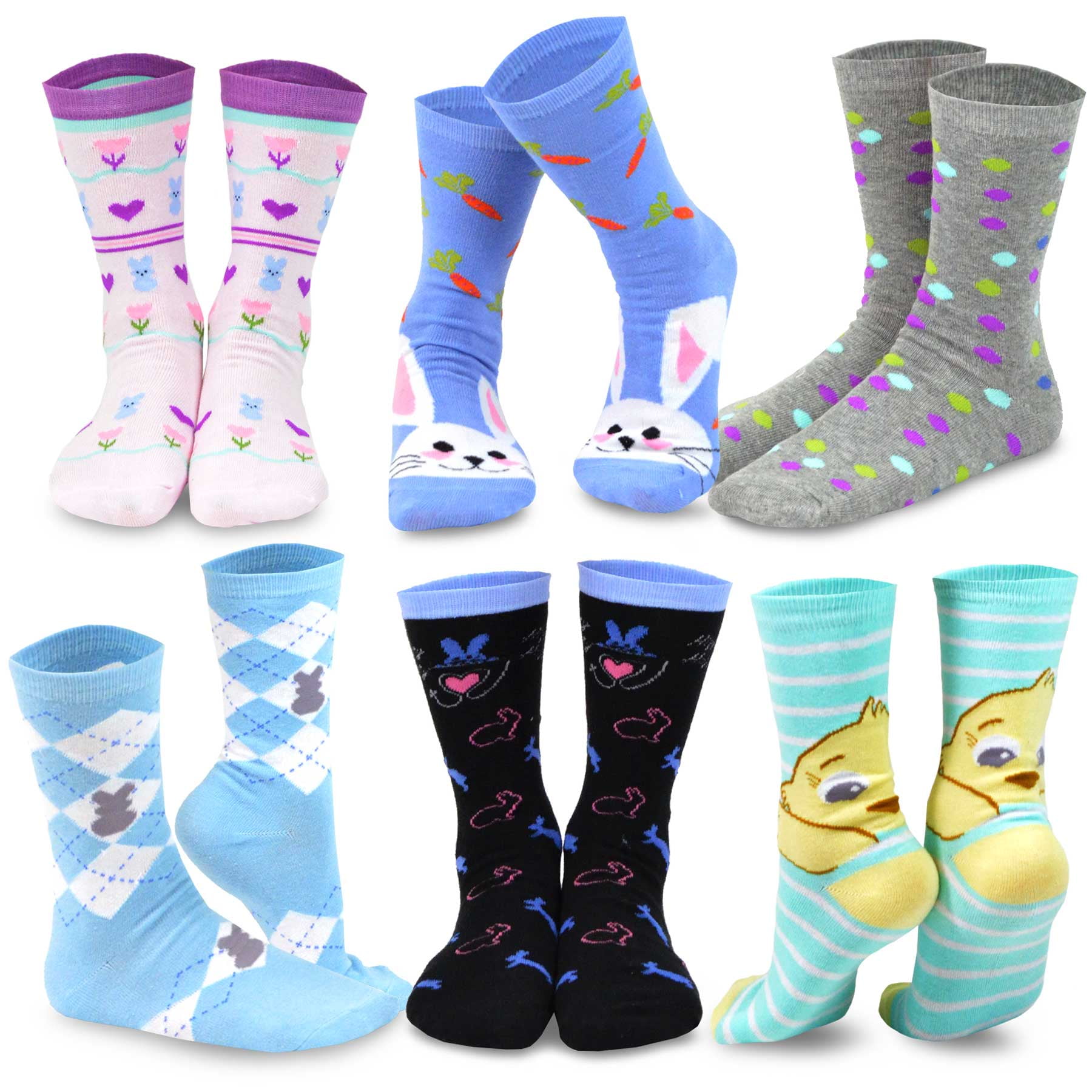 TeeHee Women's Easter Day Fashion Crew Socks 6 Pair Pack (Funny Easter