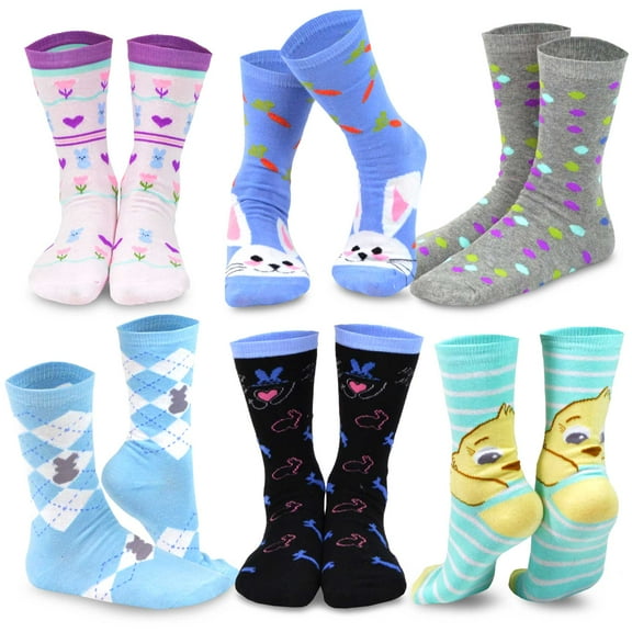 TeeHee Women's Easter Day Fashion Crew Socks 6 Pair Pack (Funny Easter 2)