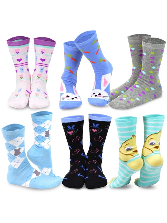 TeeHee Women's Easter Day Fashion Crew Socks 6 Pair Pack (Funny Easter 2)