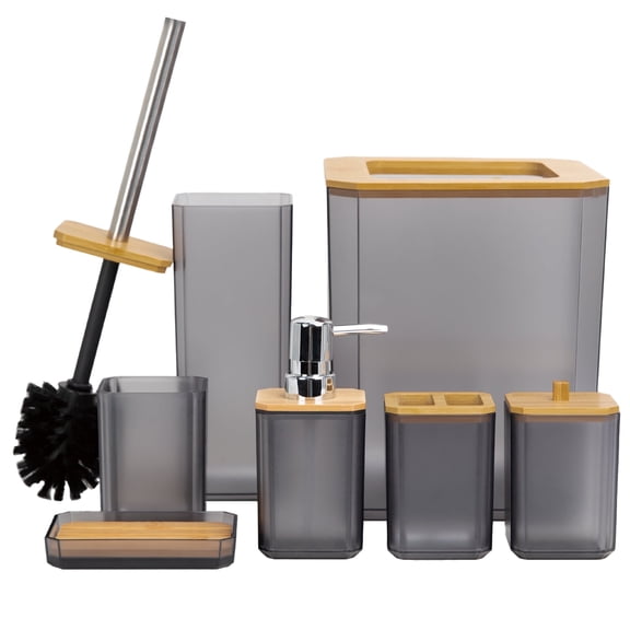 CERBIOR 7-Pcs Bathroom Accessories Set, Includes Soap Dispenser & Dish, Toothbrush Holder, Cup, Tumbler, Trash Can and Toilet Brush for Housewarming Gift (Matte Black)