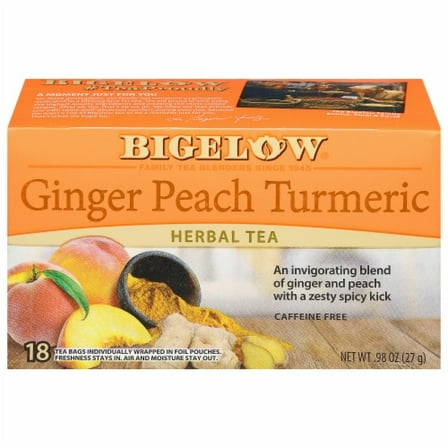 Pack of 2 - Bigelow Ginger Peach Turmeric Herbal Tea Bags 18 ct / .98 oz