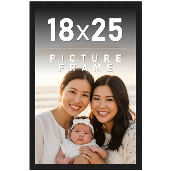 18x25 Frame Black Solid Wood Picture Frame | 0.75 Inch Moulding Width | Includes UV Acrylic