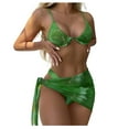 thumbnail image 2 of EGNMCR Bikini Set Women's Solid Bikini Strap Bikini Deep V Split Swimsuit Set Three-piece Swimming Suit, 2 of 9