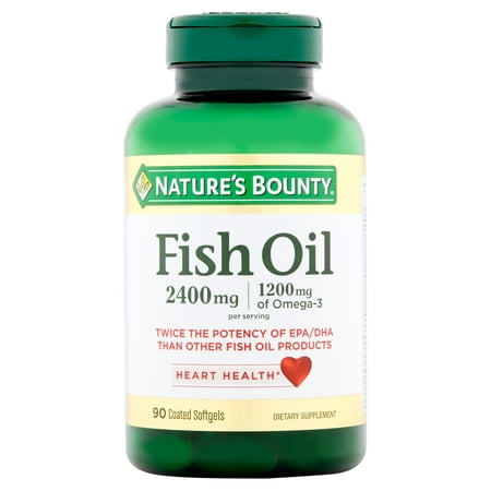 Nature's Bounty Fish Oil Omega-3 Softgels, 2400 Mg + 1200 Mg Omega-3, 90