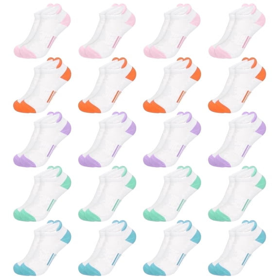 Loritta 20 Pairs Toddler Socks for Girl Sports Breathable Cushioned Ankle Multi Colors Girls Socks, Size L, 4-7 Years Old