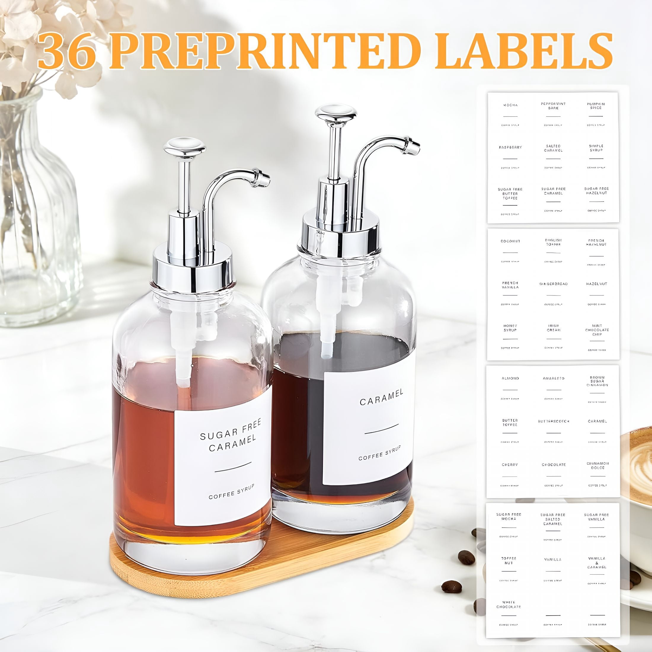 ACDANC 2026 New Coffee Syrup Dispenser Coffee Bar Accessories 16.9 Oz Syrup Dispenser with Labels,Syrup Pump Dispenser for Coffee Bar(Silver Pump), for Coffee Stations, Kitchens, Home Bars, Cafes.