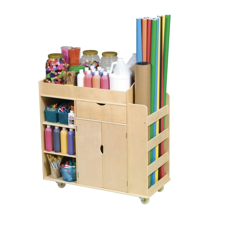 Guidecraft Art Activity Cart - Rolling Wooden Storage Cabinet and