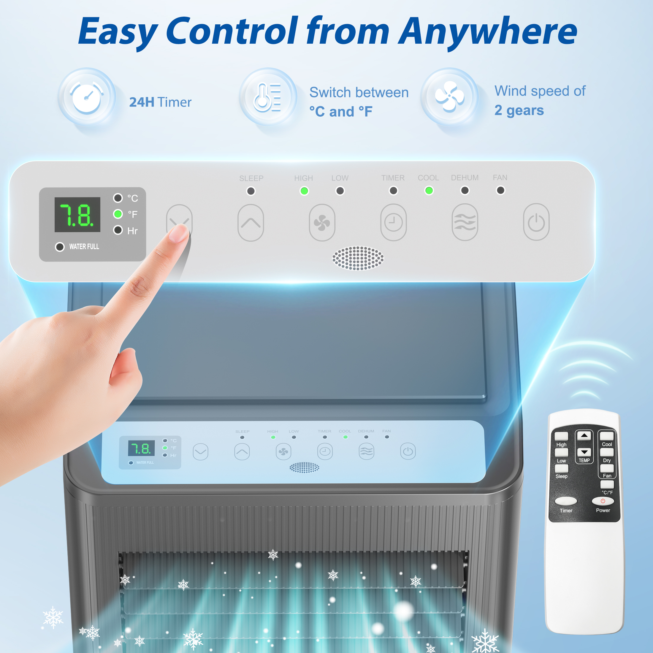 Portable Air Conditioner 10,000 BTU (ASHRAE) for Room Up to 450 Sq.Ft - 3-in-1 AC, Dehumidifier & Fan - Remote, 24H Timer, Window Kit - Home & Office