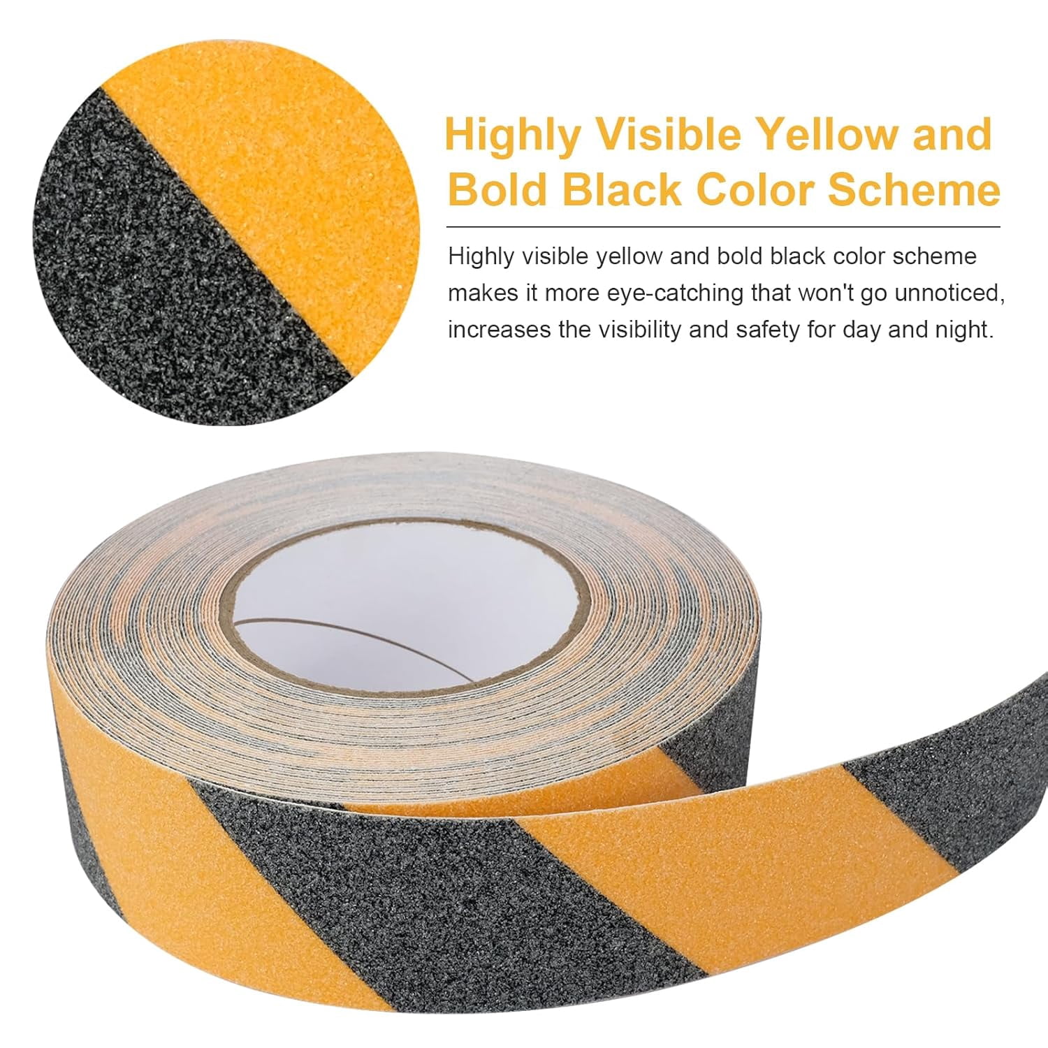 Anti Slip Tape, 2 Inch x 60 Feet Heavy Duty Grip Tape, Non-Slip Safety Tape for Stairs & Floors, Waterproof Anti-Skid Traction Tape with Strong Adhesive (Black & Yellow)