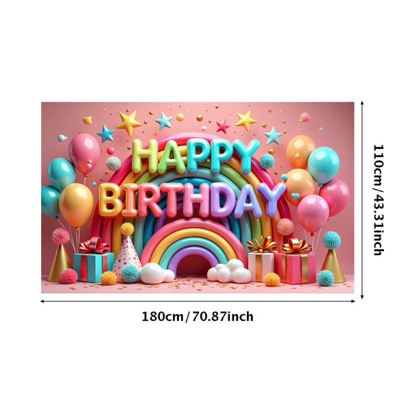 Colorful Theme Happy Birthday Banner Rainbow Background Party Decoration for Birthday Celebration Kids Party Indoor Decoration
