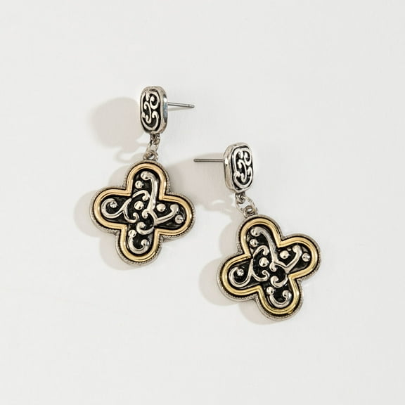 Women's Two Tone Designer Quatrefoil Pendant Earring By Howard's