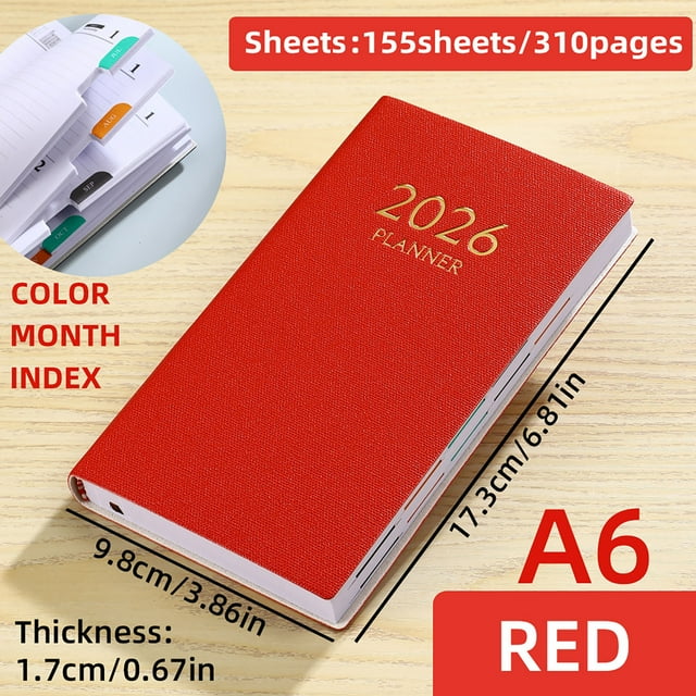 A6 Mini Notebook Organizer | Daily Planner Notebook | Travel Diary Journal | Undated Calendar | 17.3 x 9.8cm | Writing Memo Book | Office Home Use | Multiple Colors | 1 Pack