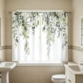 thumbnail image 5 of 2 Panels Kitchen Window Curtains, Cafe Bathroom Window Short Curtain, Sage Green Eucalyptus Print, Semi Sheer Light Filtering, Kitchen & Cafe Bathroom Decor - 27.5X47'', 5 of 7