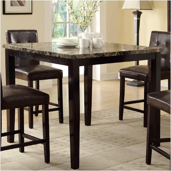 JERFIT 42 Inch Square Dining Table, Counter Height Faux Marble Tabletop Modern Espresso Brown Kitchen Dinette Table for 4