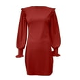 thumbnail image 4 of Jupe Sexy Ajustée à Manches Papillon Col Rond Couleur Unie pour Femmes (Rouge, m), 4 of 5