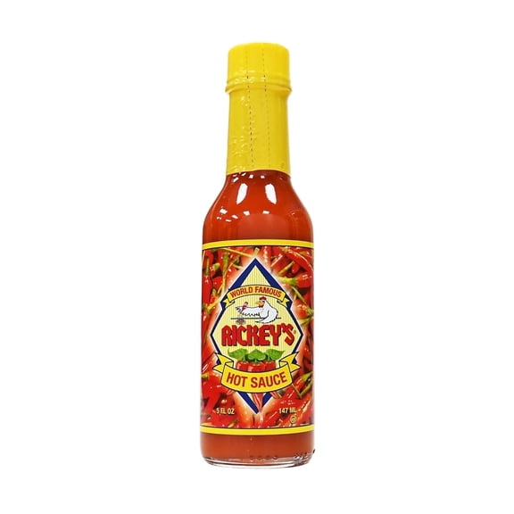 RICKEY'S Original World Famous Sauce, Gourmet Hot Sauce with Aged Red Peppers, Distilled Vinegar, Salt, Granulated Garlic, in a Bottle, 5 oz.