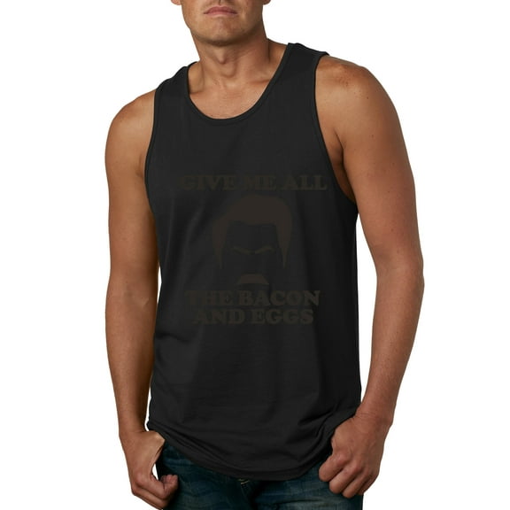Parks and Recreations Give Me All The Bacon and Eggs Pop Male Graphic Tank Top, Black, Small