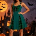 thumbnail image 2 of QATAINLAV Women's Gothic Plaid Mini Dress O-Ring Front Zip A-Line Gothic Dresses Halloween Cosplay Costume, 2 of 9