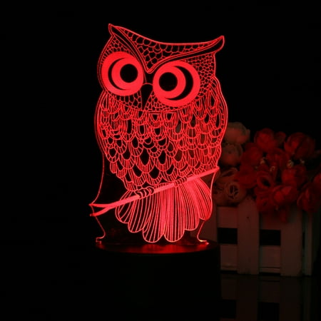 3d Led Night Light Owl Animal 7 Color Change Table Desk Lamp Touch