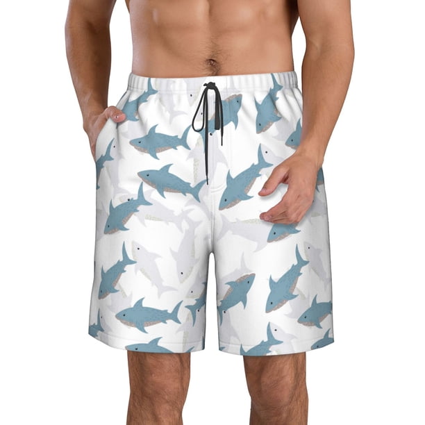 Balery Cute Shark Traje de Baño Estilo Hawaiano para Hombre, Shorts de Secado Rápido con Bolsillos-Medium
