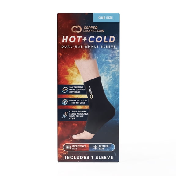 CopperFreeze™ Ankle Sleeve – Hot & Cold Therapy for Pain Relief, Swelling & Sprains. Heating & Cooling Support for Ankle and Foot. One Size Fits Most