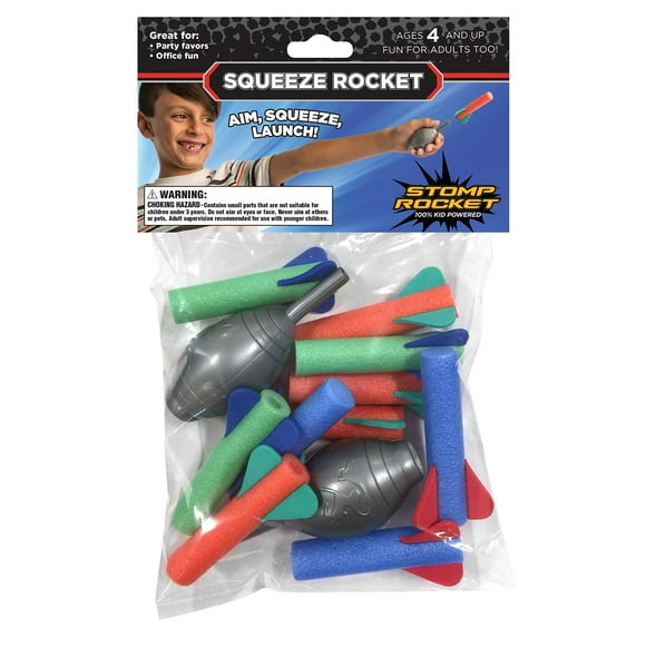 The Original Stomp Rocket Squeeze Rocket, 10 Rockets - Outdoor Rocket Toy Gift for Boys and Girls- Great for Birthday Party favors - Ages 4 Years and Up