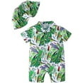 thumbnail image 2 of stylesilove Infant Baby Boys Green Tropical Parrot Print Short Sleeve Romper with Hat 2-Piece Summer Outfit (Green, 3-6 Months), 2 of 9