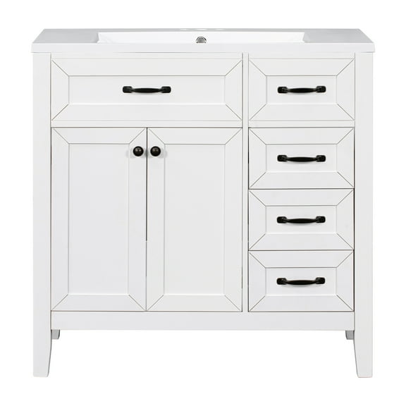 GDF Studio 36" Bathroom Vanity Base Only, Freestanding Cabinet with Drawers, Solid Frame and MDF Board, White