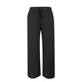 thumbnail image 4 of IDALL Linen Pants Women Wide Leg Pants Woman Womens Daily Elastic Waist Pockets Straight Solid Color Casual Pants Loose Long Trousers Lounge Pants Women Summer Pants Black 2XL, 4 of 9