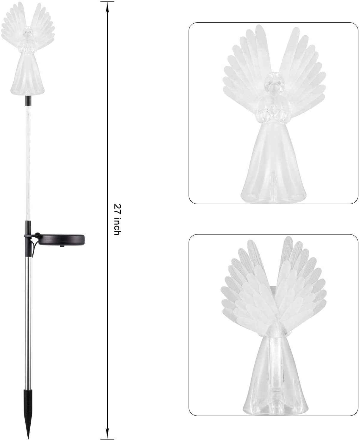 TiokMc Solar Angel Stake Lights with Fiber Optic Wings, Color-Changing LED Outdoor Pathway Garden Yard Lawn Decorations, Waterproof Solar Powered Lights (4 Pack)