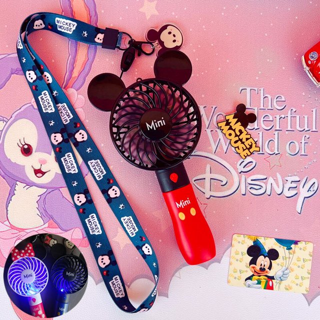Disney Cartoon Mickey Luminous Small Fan Portable USB Charging Handheld Mini Student Summer Outdoor Portable Fan Travel Outdoor