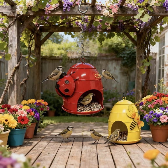 Viflosae Birds Feeders for Outdoors with Pole Bee Feeder Outdoor Hanging Birds Feeder Garden Hummingbirds Feeder Wrought Iron Birdhouse Artistics Decorative Designs