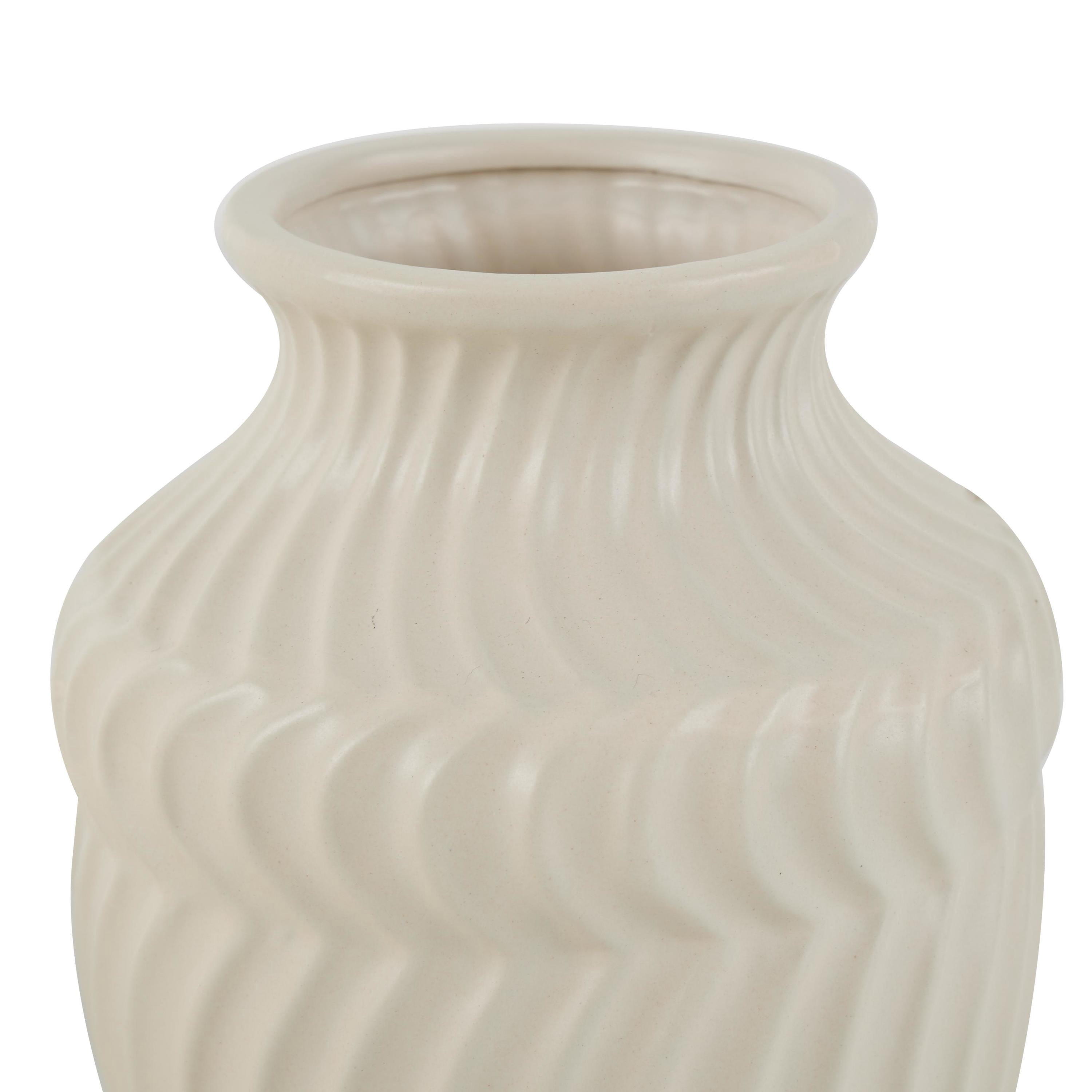 DecMode 5"W, 6"H Abstract Small Textured Cream Ceramic Vase with Varying Shapes and Patterns, Set of 3