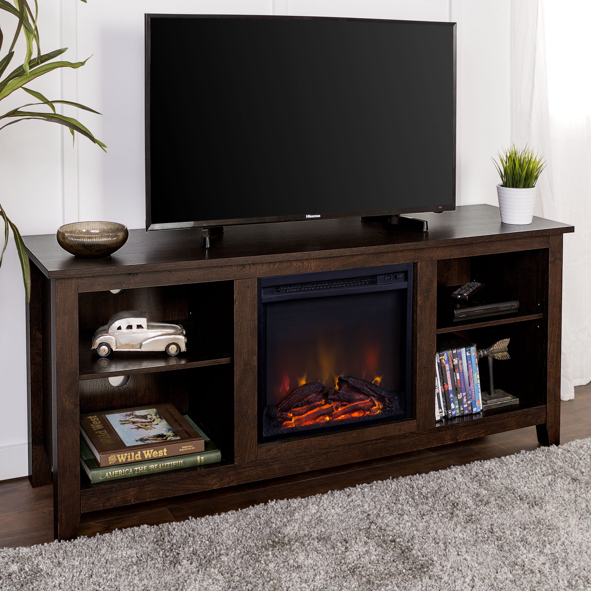 Walker Edison TV Stand with Fireplace Insert for TVs up to ...