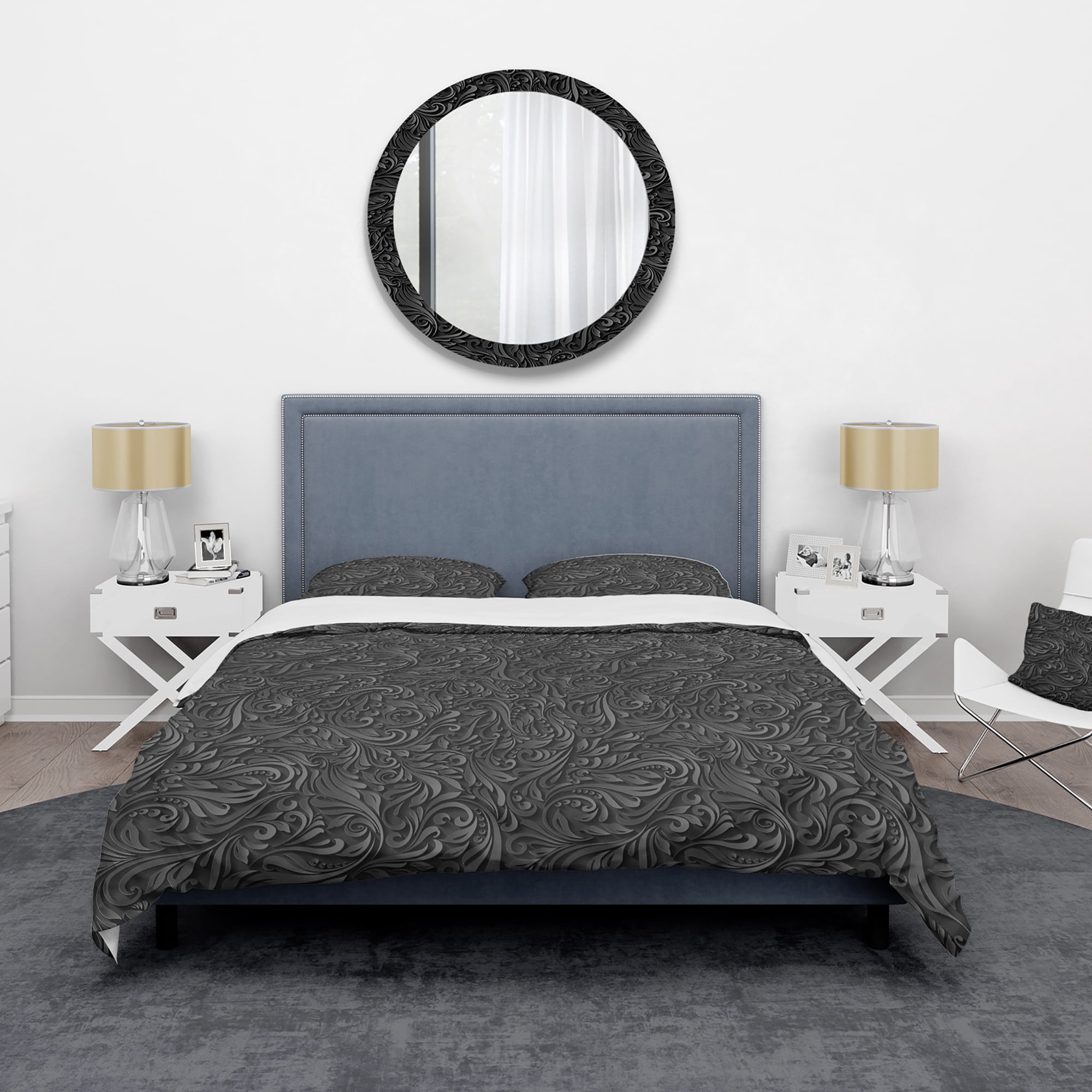 Designart '3D leaves in Shades of Black' Modern & Contemporary Duvet Cover Set